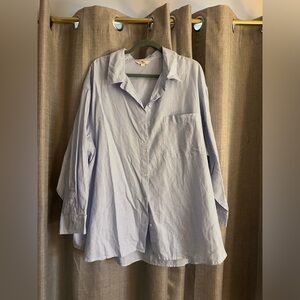 Long sleeved blue and white striped button down